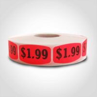 Reads $1.99 Pricing Label Sticker red dayglo with black text