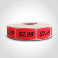 Reads $2.99 Pricing Label Sticker red dayglo with black text