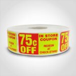 75 cents off in store coupon label sticker