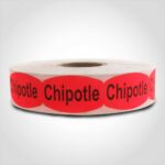 chipotle label with red background on roll of stickers