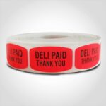 deli paid thank you label with red background on roll of stickers