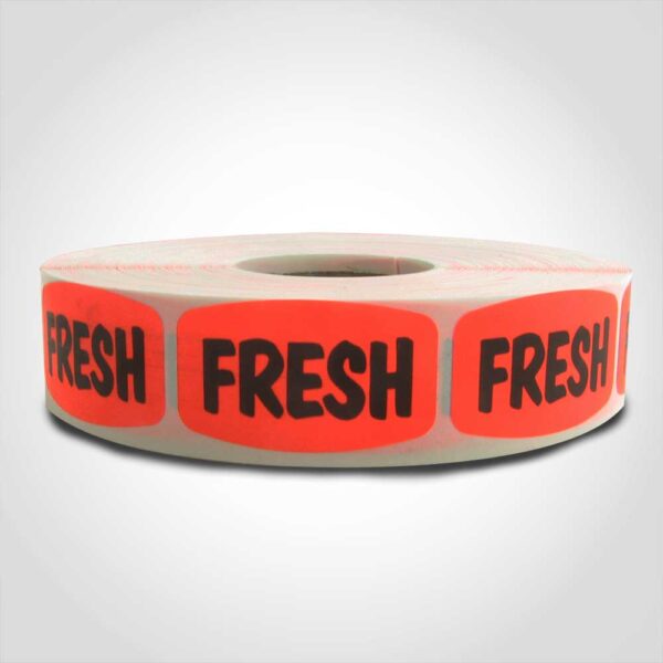 fresh label with red background on roll of stickers