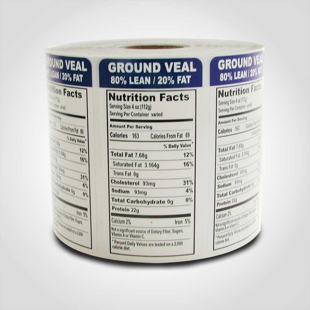 Ground Veal 80 Lean Vertical Label, Butcher Sticker 1000/roll