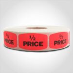 half price label with red background sticker