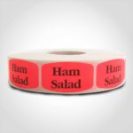 ham salad label with red background on roll of stickers