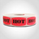 hot label with red background on roll of stickers
