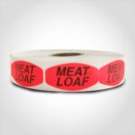 meat loaf label with red background on roll of stickers