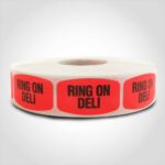 ring on deli label with red background on roll of stickers