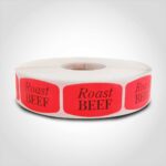 roast beef label with red background on roll of stickers