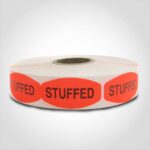stuffed label with red background sticker