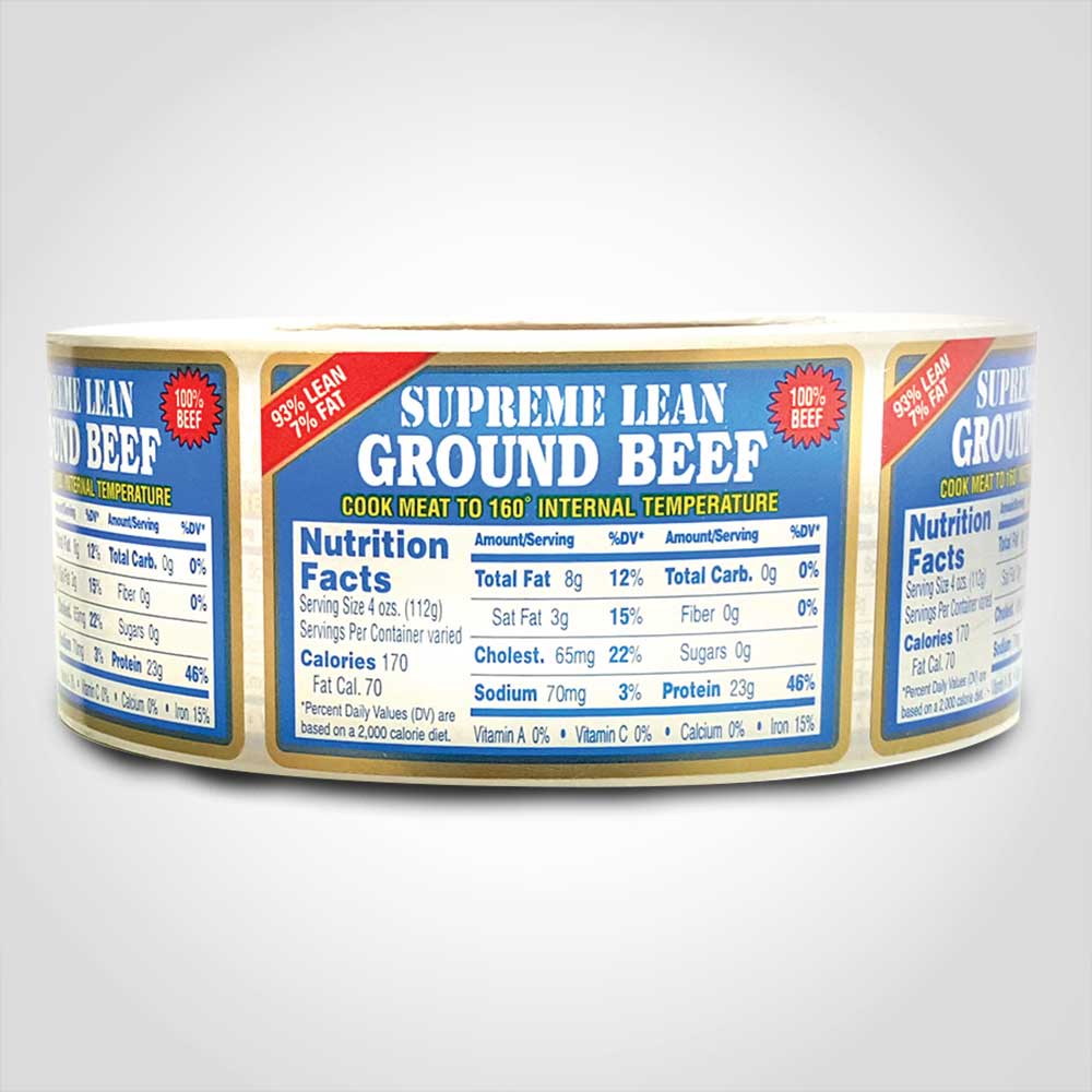 Nutritional Supreme Lean Ground Beef 93% Lean Label - 1000 Pack (506308)
