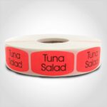 tuna salad label with red background sticker