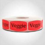veggie label with red background on roll of stickers