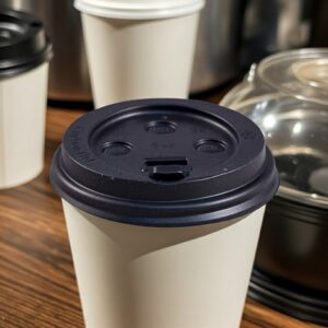 8oz Black Hot Cup Lids on cup