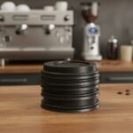 8oz Black Hot Cup Lids stacked