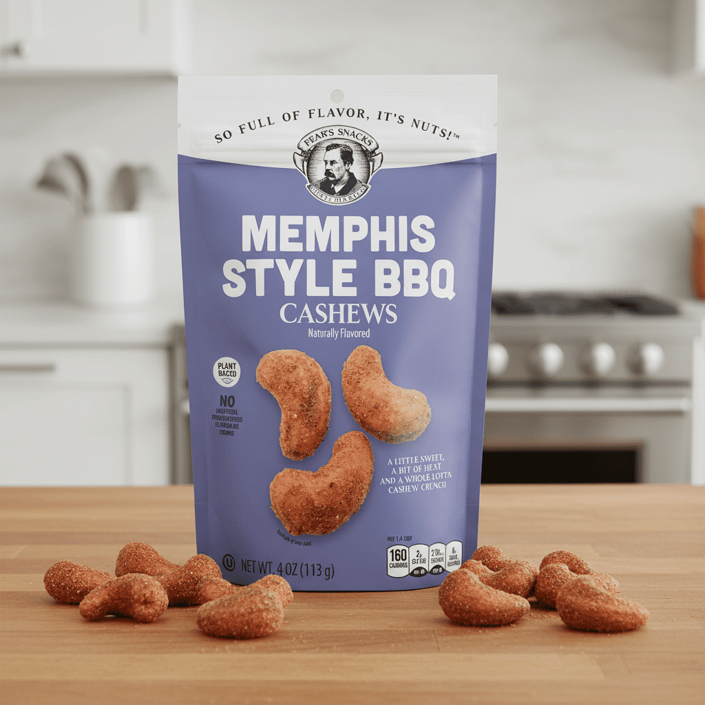 47226-Memphis-Style-BBQ-Cashews-4oz Memphis Style BBQ Cashews bag of 4oz snack nuts