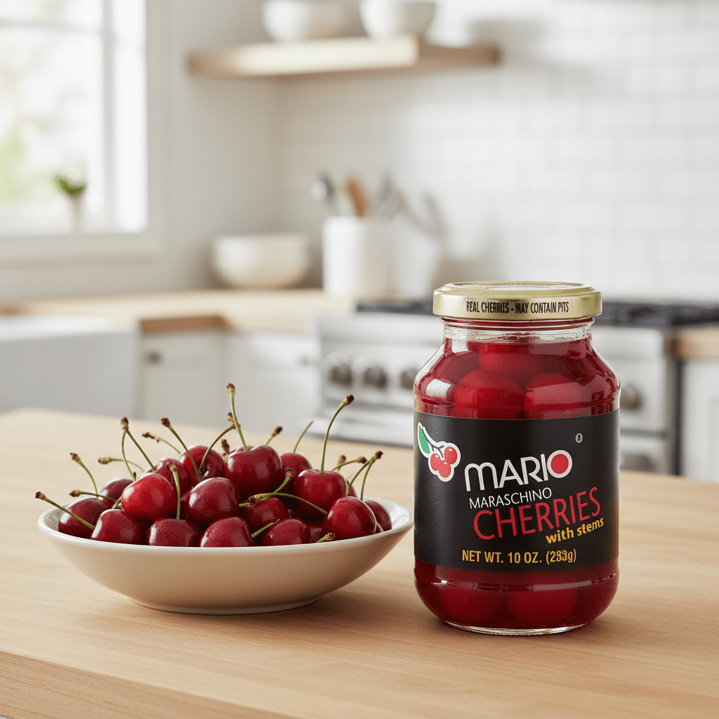 49334-Mario-Maraschino-Salad-Cherries-Plain-without-Stems-10oz Mario Maraschino Salad Cherries Plain without stems 10oz jars