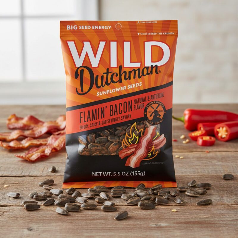 50878-Wild-Dutchman-Flamin-Bacon-Flavor-Sunflower-Seeds-5oz Wild Dutchman Flamin Bacon Flavor Sunflower Seeds 5.5 oz. bag 12 Pack