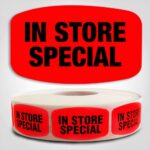 In Store Special Label Dayglo Sticker on a roll of 1000 labels, Reads In Store Special