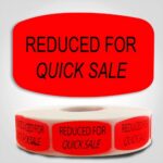 Reduced for Quick Sale Label Dayglo Sticker on a roll of 1000 labels, reads Reduced for Quick Sale in Black on Red Sticker