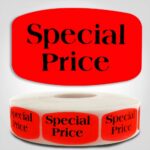 Special Price Label Red Dayglo Sticker on a roll of 1000 labels, reads Special Price in black print on red label