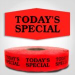 Today's Special Label Red Dayglo Sticker on a roll of 1000 labels, reads Today's Special in black print on red label