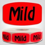 Mild Label Red Dayglo Sticker on a roll of 1000 labels, reads Mild in black print on red label
