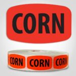 Corn Label Dayglo Red Sticker on a roll of 1000 permanent adhesive