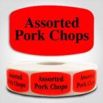 Assorted Pork Chops Label Dayglo Red Sticker on a roll of 1000 permanent adhesive