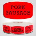 pork sausage Label Red Dayglo Sticker