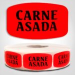 Carne Asada Label Dayglo Red Sticker on a roll of 1000 permanent adhesive
