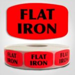 Flat Iron Butcher Label Dayglo Red Sticker on a roll of 1000 permanent adhesive