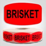 Brisket Label Dayglo Red Sticker on a roll of 1000 permanent adhesive