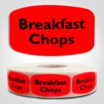Breakfast Chops Label Dayglo Red Sticker on a roll of 1000 permanent adhesive