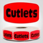 Cutlets Label Dayglo Red Sticker on a roll of 1000 permanent adhesive