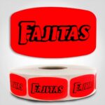 Fajitas Label Dayglo Red Sticker on a roll of 1000 permanent adhesive