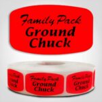 Family Pack Ground Chuck Label Dayglo Red Sticker on a roll of 1000 permanent adhesive