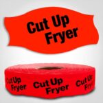 Cut Up Fryer Label Dayglo Red Sticker on a roll of 1000 permanent adhesive