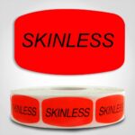 Skinless Butcher Label Dayglo Red Sticker on a roll of 1000 permanent adhesive
