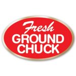 Fresh Ground Chuck Label on a Foil Sticker with Red Background and White Text