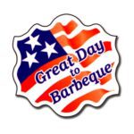 great day to barbeque label on a die cut sticker with American flag in the background