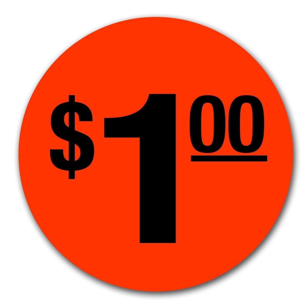 $1.00 Label Round Red Sticker with black print - 500 Stickers