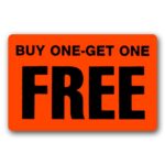 Buy one get one free label, rectangle red sticker for promotions