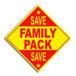 Family Pack label promotional sticker with diamond shape promoting bulk savings