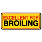 Excellent for broiling label rectangle yellow sticker with black and red text promotional meat label