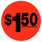 $1.50 Pricing Label Round Red Sticker with black print