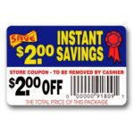 $2.00 Coupon Label with Instant Savings text and barcode for easy coupon checkout