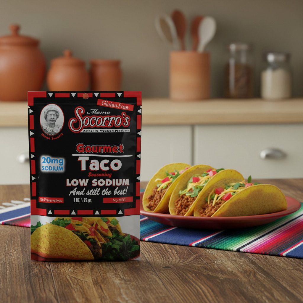 50653-Mama-Socorro’s-Gourmet-Taco-Mix-Low-Sodium Mama Socorro's Gourmet Taco Mix Low Sodium 1 oz in a 24-Pack