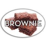 Brownie Label Flavor Oval Sticker with Brownies pictured in the background with the word Brownie printed on top
