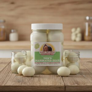 Tom's Marinated Eggs 32 oz in a case of 12